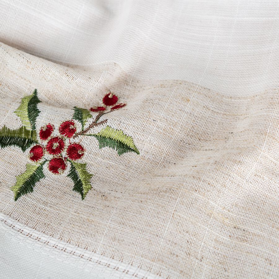 Camino de mesa blanco bordado Muérdago 40x140cm