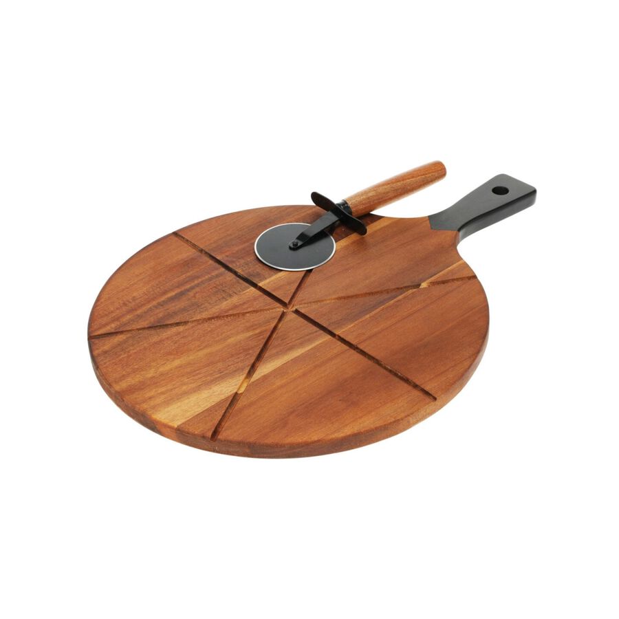 Set de tabla  para pizza de madera acacia y cortador