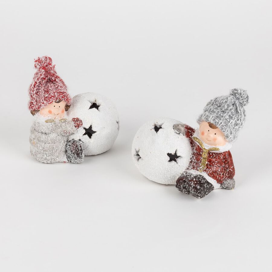 Portavelas ni&ntilde;a con gorro rojo de cer&aacute;mica