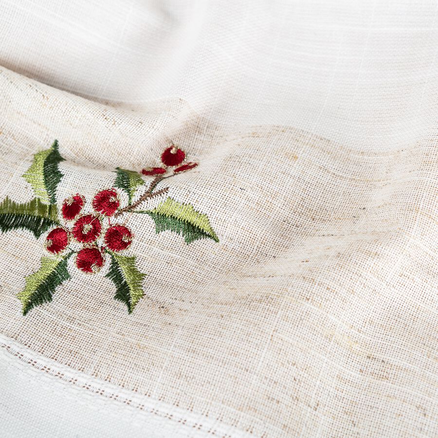 Servilleta blanca bordado Muérdago 45x45cm