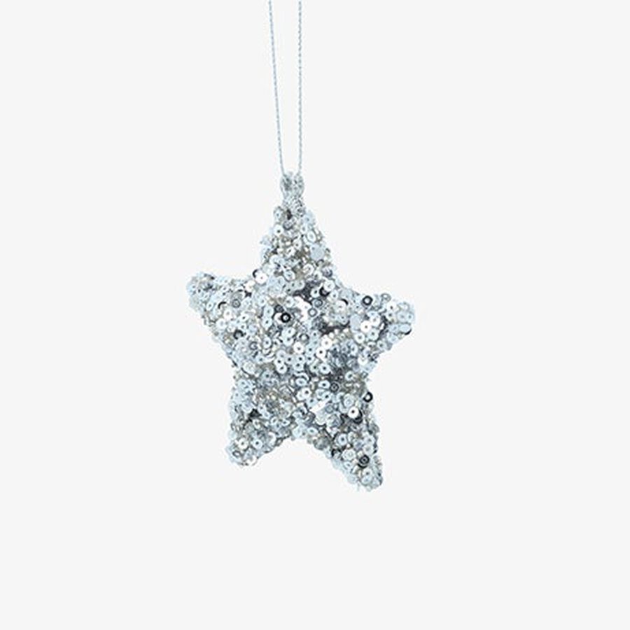 Bola de Navidad estrella de lentejuelas plateada 7cm