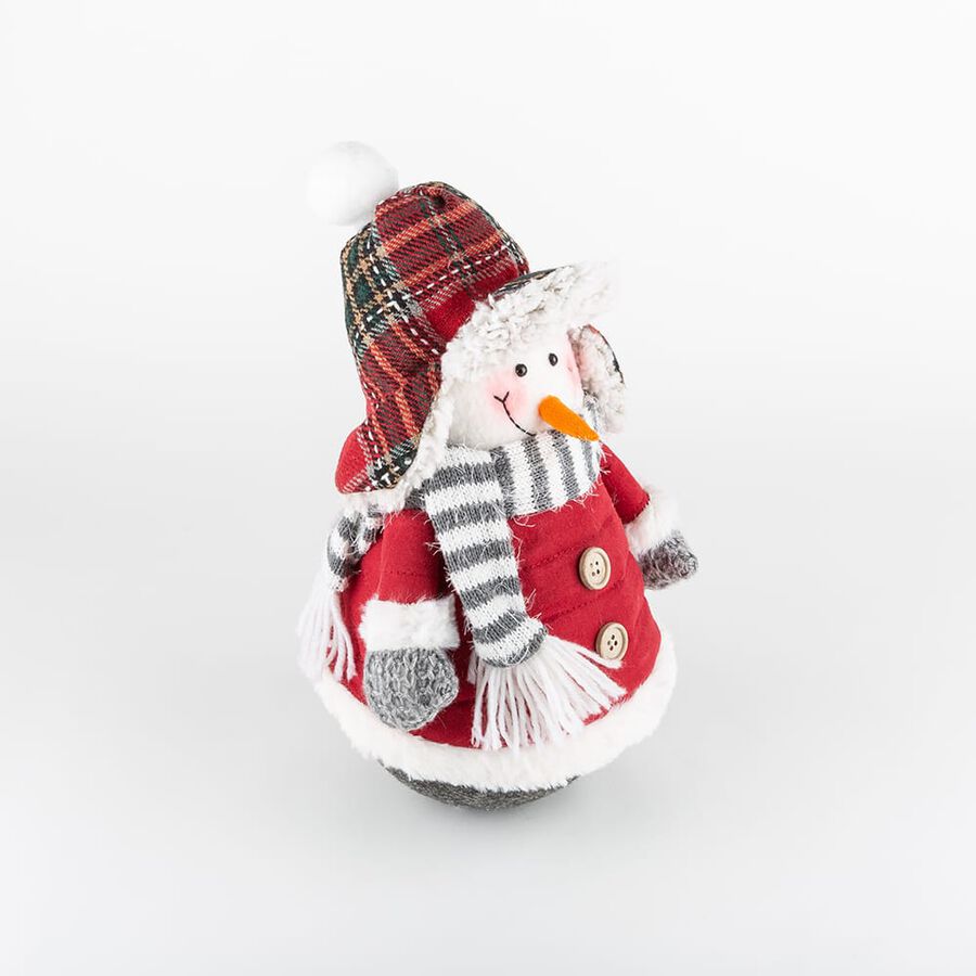 Figura decorativa Muñeco de nieve con abrigo rojo 42cm