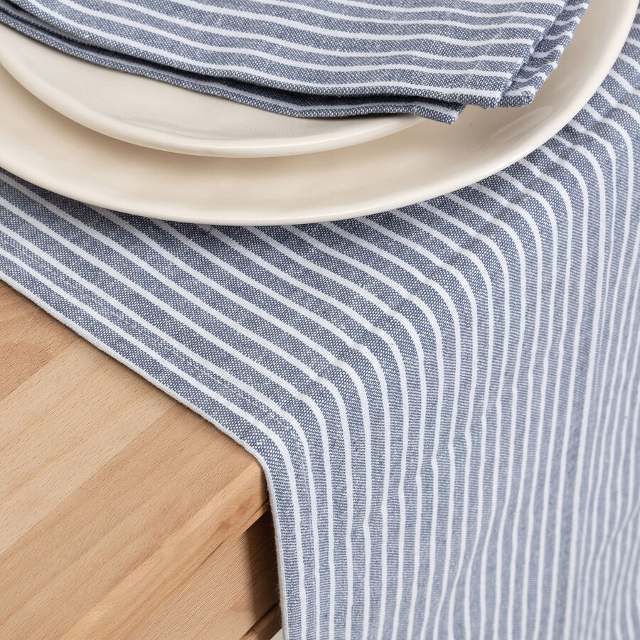 Camino azul con rayas de algodón 50x150cm