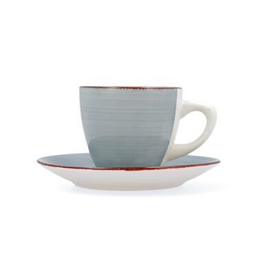 Conjunto de 2 tazas con plato azul de gres Vita 22cl