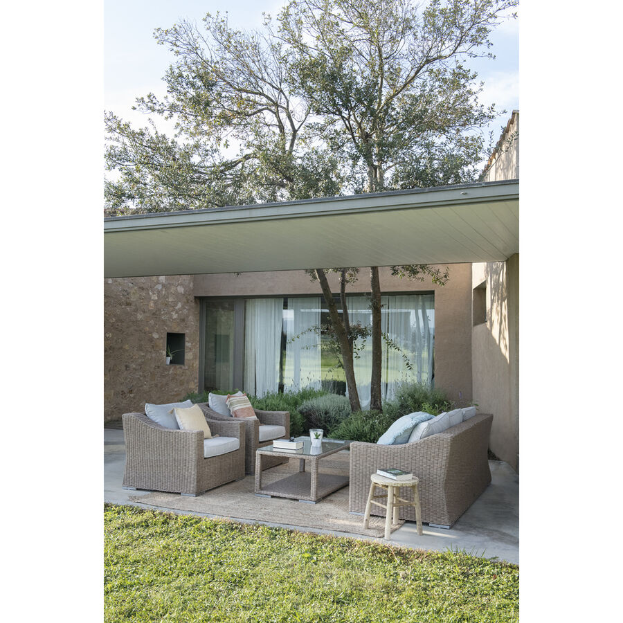 Set de jard&iacute;n de 4 piezas de rat&aacute;n sint&eacute;tico beige Zanz&iacute;bar