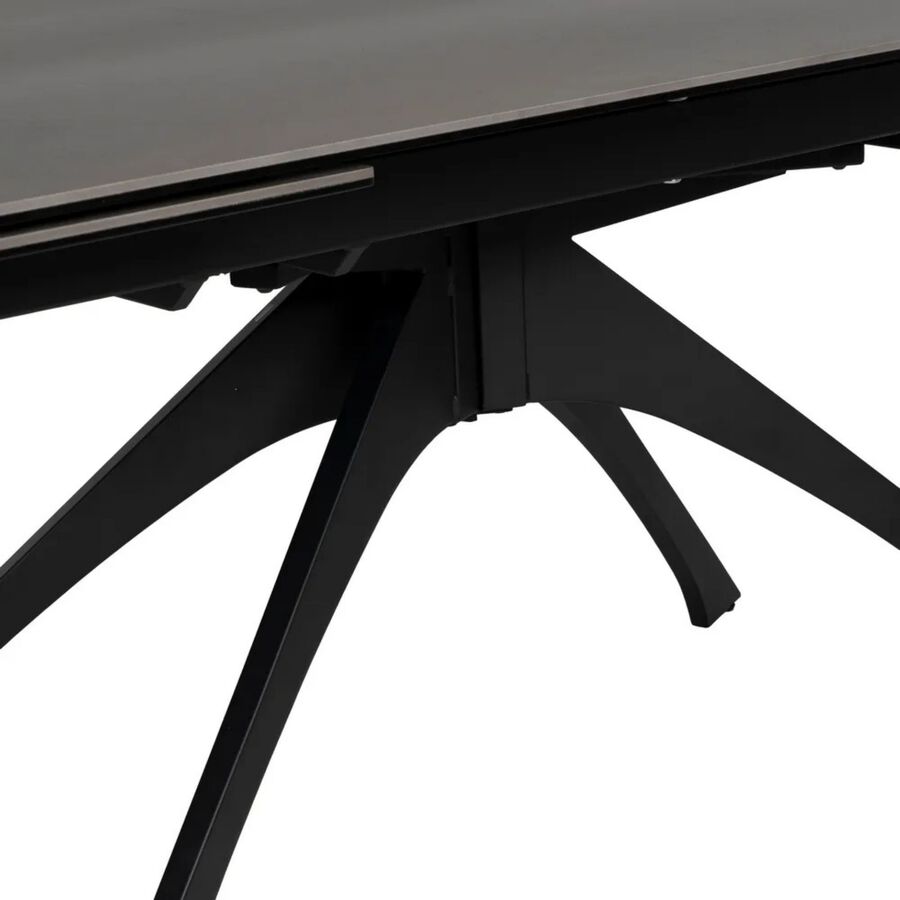 Mesa de comedor extensible de cer&aacute;mica y cristal gris oscuro 180/260x90x76cm