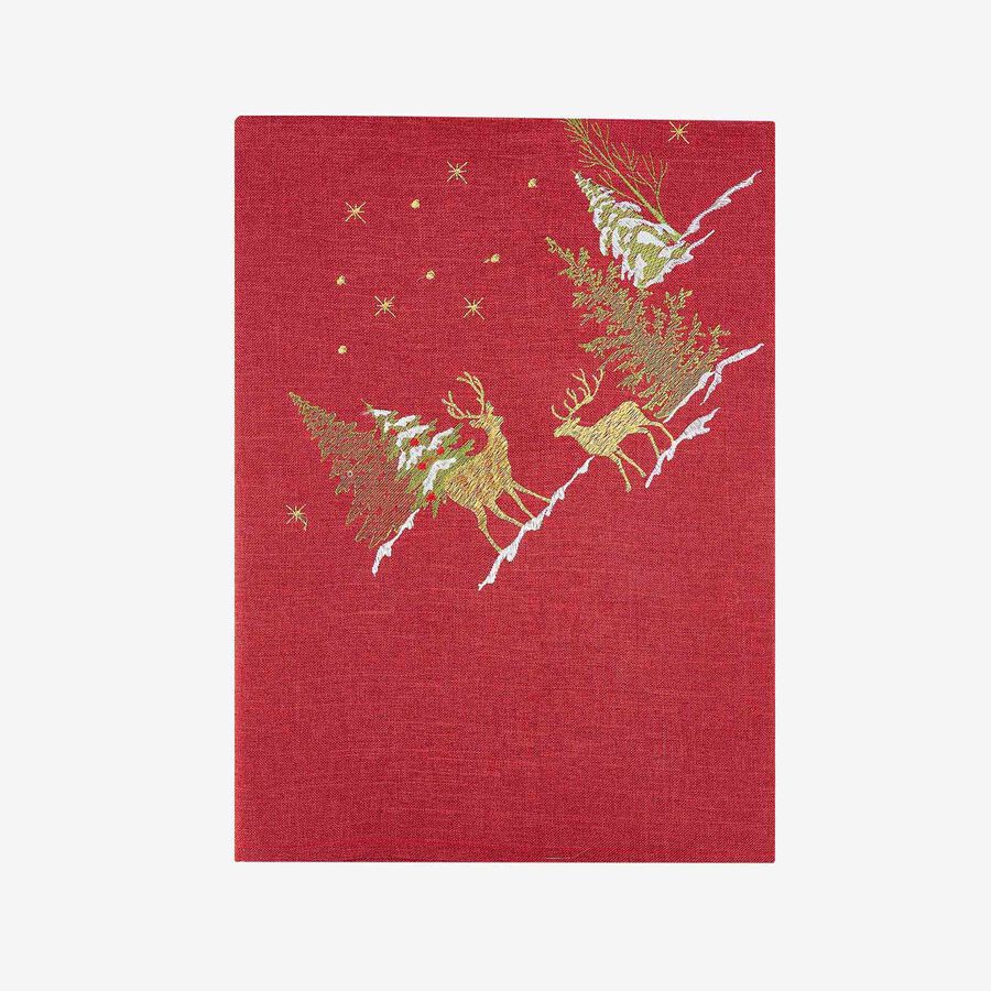 Mantel rojo bordado Abetos 150x250cm