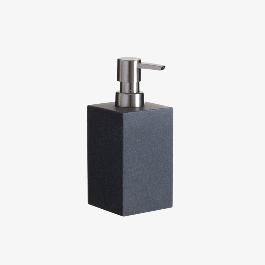 Dispensador jab&oacute;n de ba&ntilde;o de resina negro Clein 7x7x17cm
