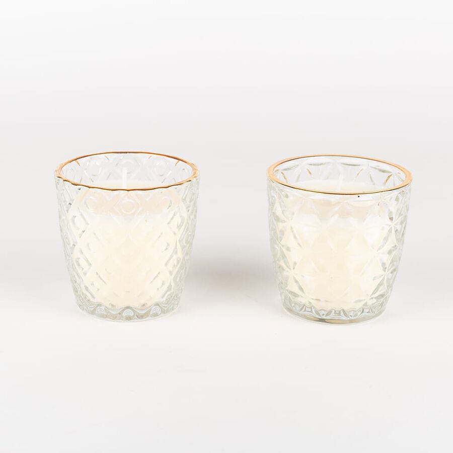 Vela en vaso de cristal transparente oro surtida 7x7cm