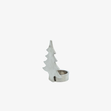 Portavelas &aacute;rbol de Navidad plateado para vela de t&eacute;