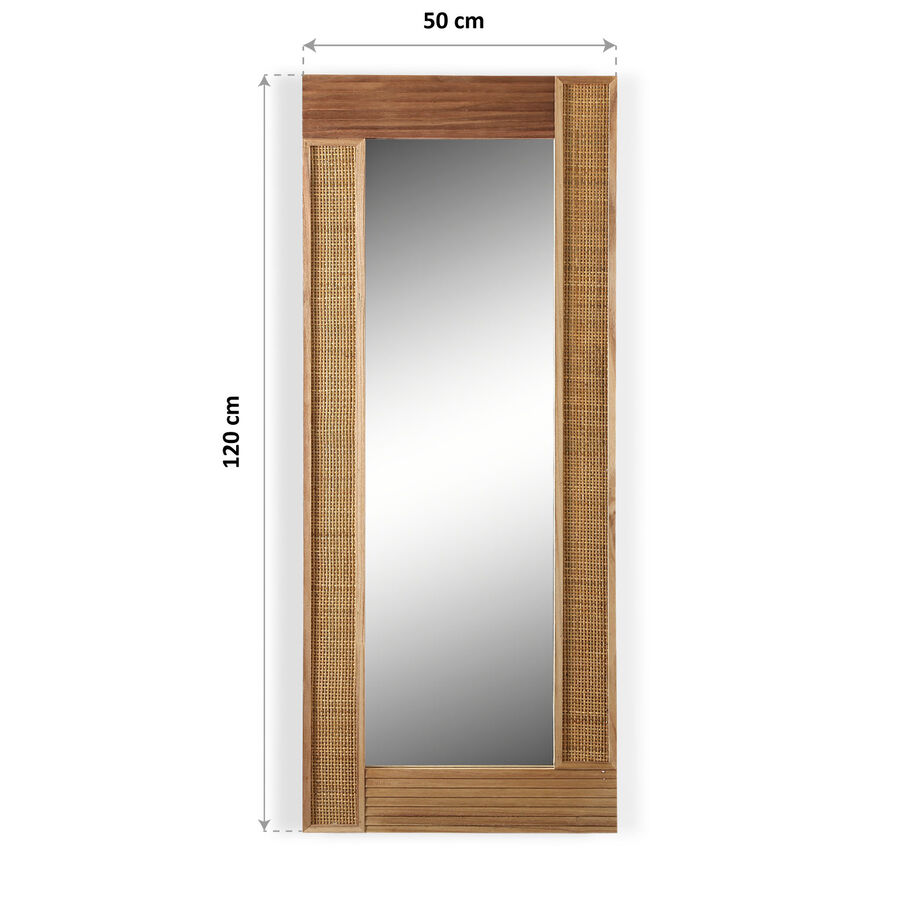 Espejo de pared rectangular de ratán Caribe 50X120cm
