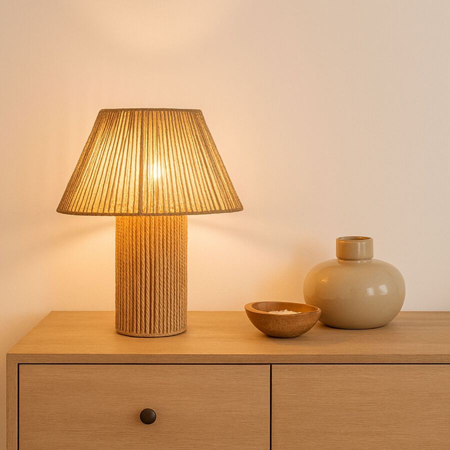 Lámpara de mesa de metal y cuerda de cartón Genna Ø32x38cm