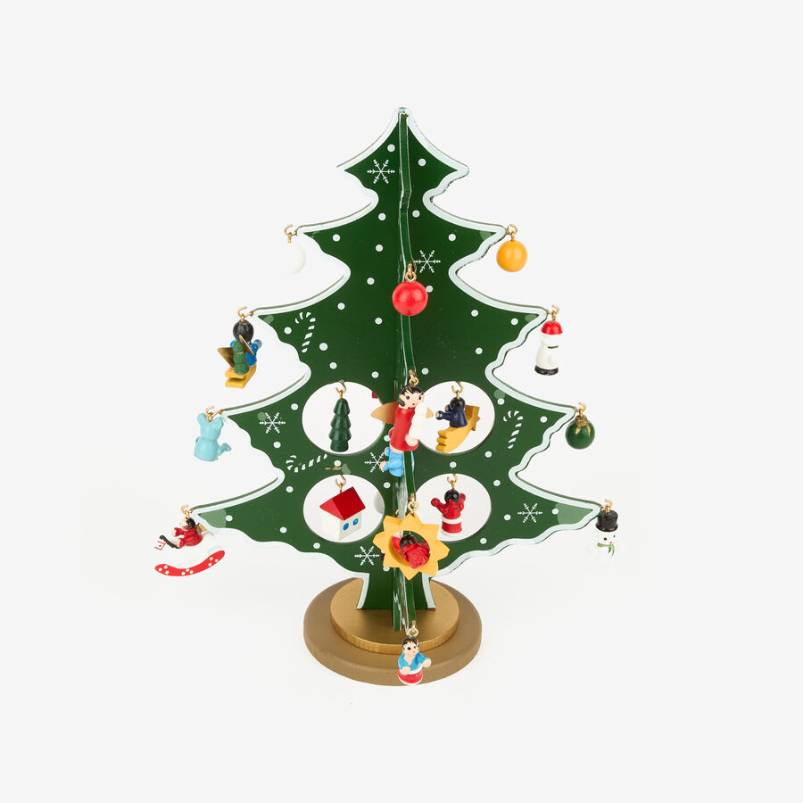 &Aacute;rbol decorativo de madera DM con accesorios para colgar 27cm