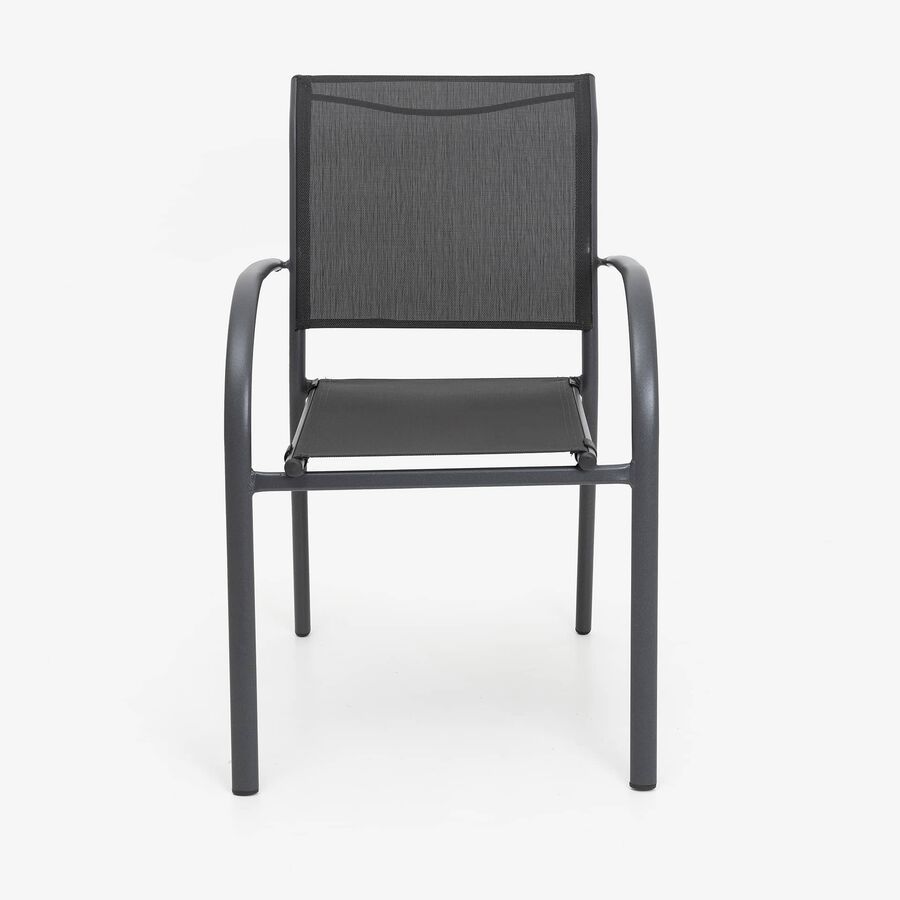 Silla de jard&iacute;n apilable con reposabrazos de aluminio y textilene gris 66x56x88cm