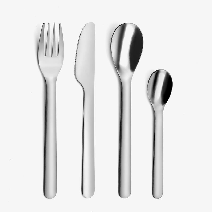 Set de 4 cubiertos port&aacute;til plateado de acero in&oacute;xidable 