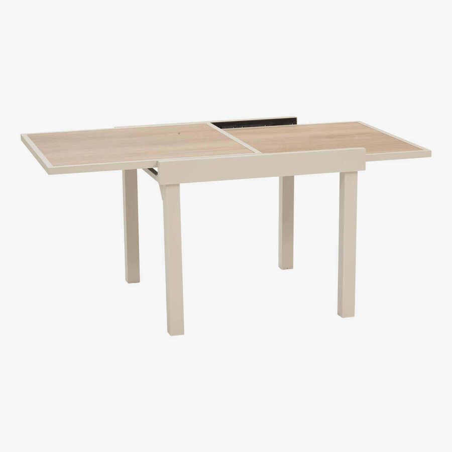 Mesa de comedor de jard&iacute;n extensible de aluminio y cristal impreso crema Piazor 90x90x76cm