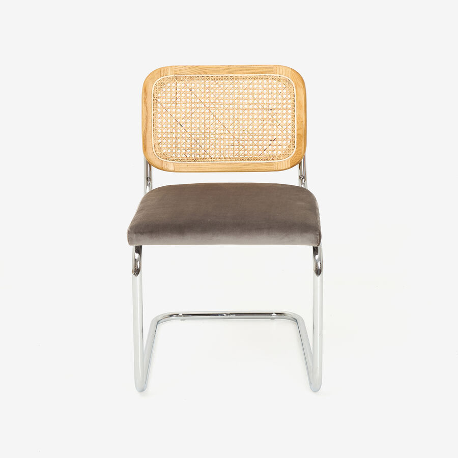 Silla de comedor de madera de olmo y rat&aacute;n gris Leonor 47,5x63,5x82cm Clau&Chloe
