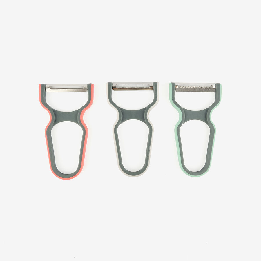 Set de 3 peladores de acero inoxidable y plástico 12cm