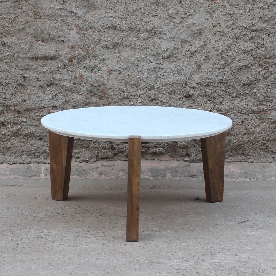 Mesa de centro de mármol y madera Berlín Ø90x45 Clau&Chloe