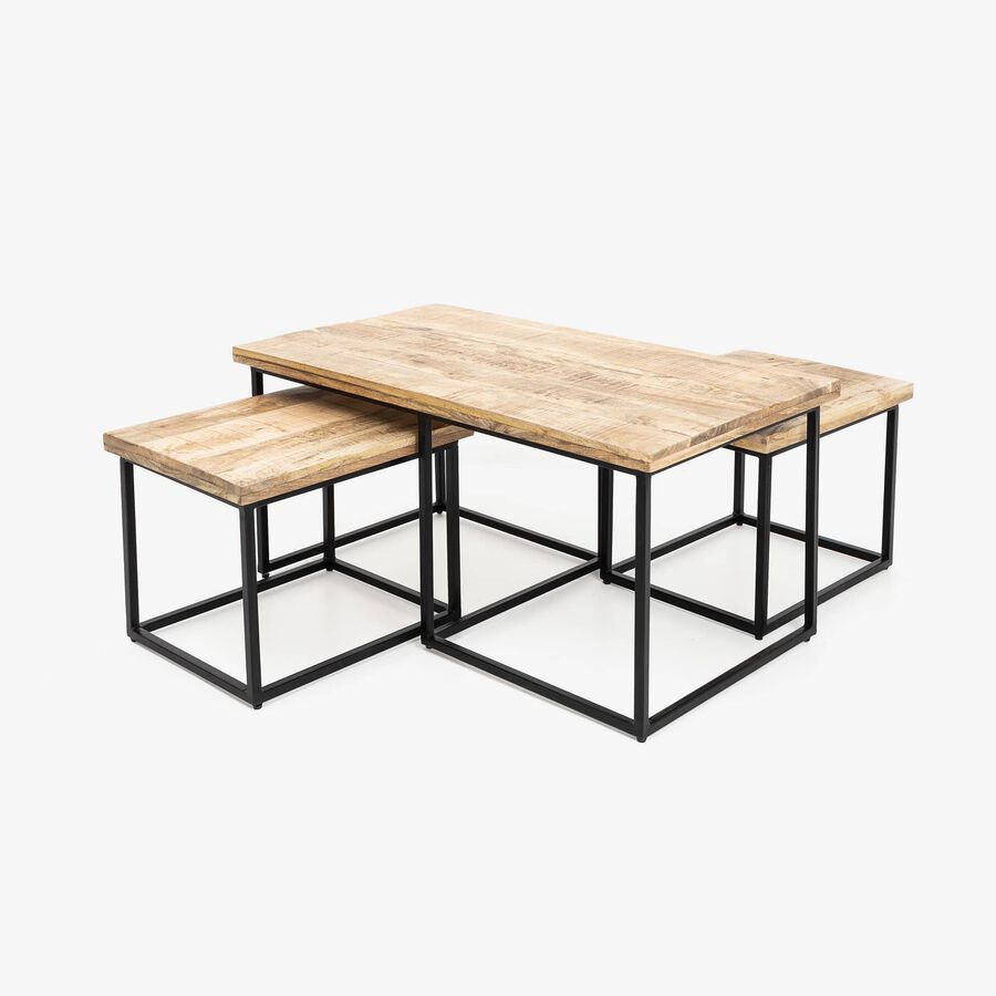 Conjunto de 3 mesas auxiliares de madera de mango Bremen