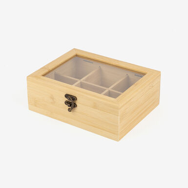 Caja de t&eacute; de bamb&uacute; con 6 compartimentos 21x16cm