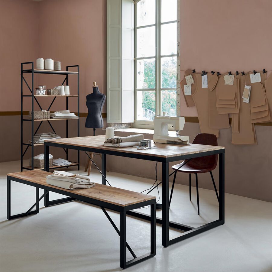 Mesa de comedor de madera y metal Lunel 180x90cm 