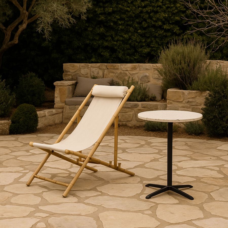 Hamaca blanca reclinable de bamb&uacute; Bali 60x112x80cm