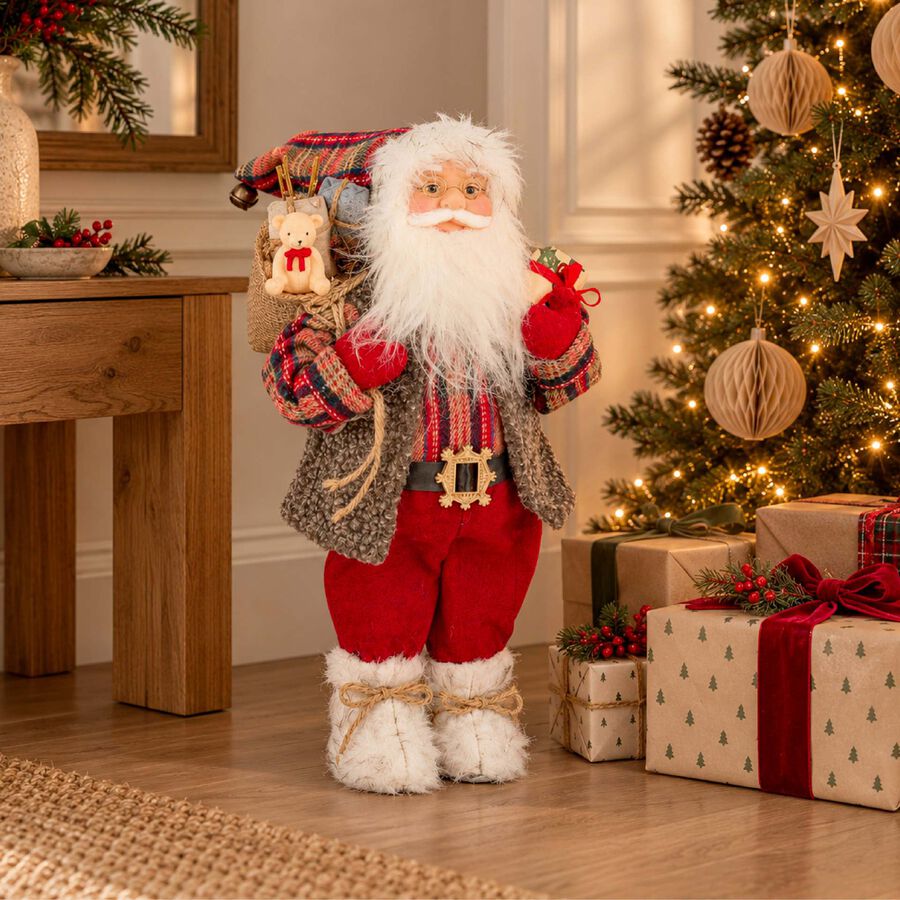 Figura decorativa Santa Claus con chaleco y regalos