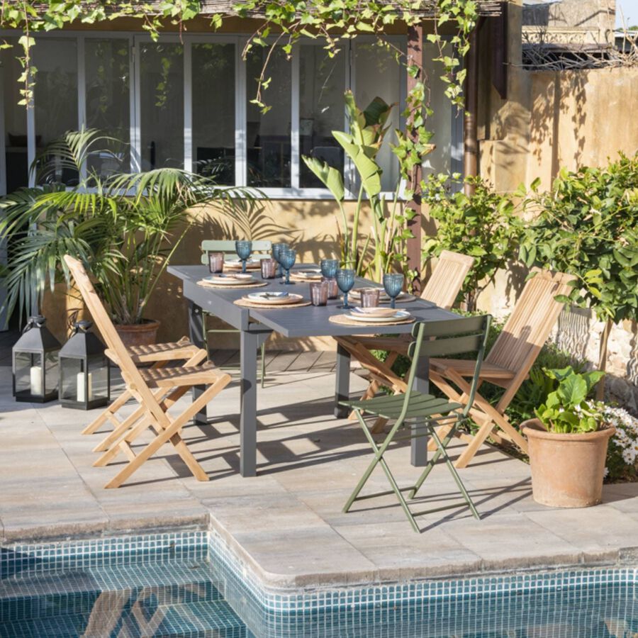 Mesa de jard&iacute;n extensible de aluminio gris Flamin 135/270x90cm