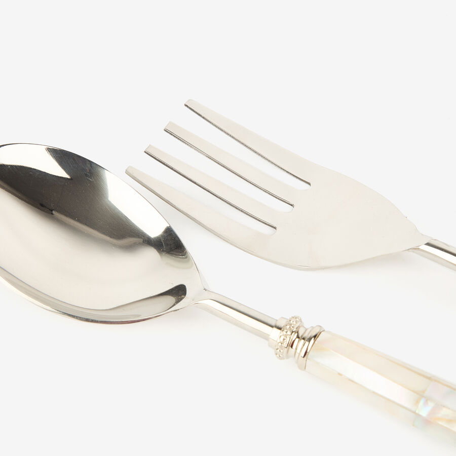 Set de 2 cubiertos para ensalada de acero inoxidable con mango de latón