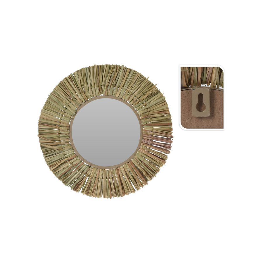 Espejo de pared redondo de rafia Narol Ø40cm