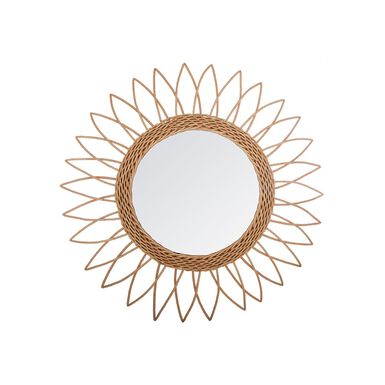 Espejo de pared redondo de rat&aacute;n sol &Oslash;50cm