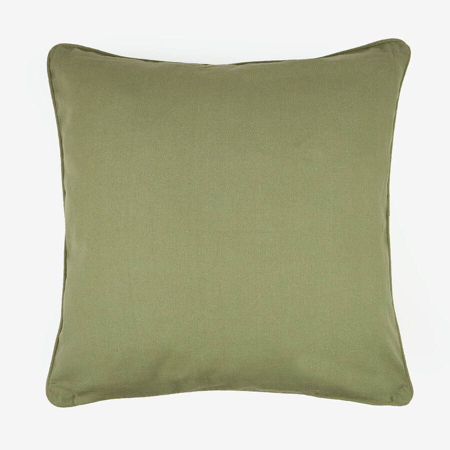 Funda de coj&iacute;n de algod&oacute;n verde ribete 45x45cm