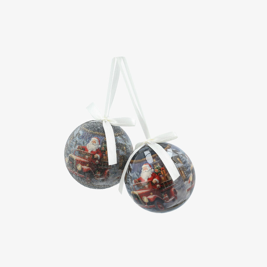 Set de 14 bolas de Navidad de Pap&aacute; Noel en coche &Oslash;7,5cm