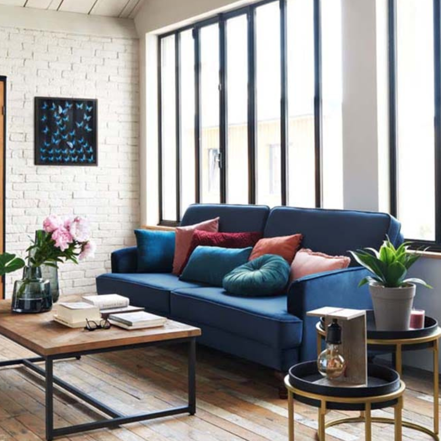 Sof&aacute; cama de 3 plazas de terciopelo azul Tova Clau&Chloe