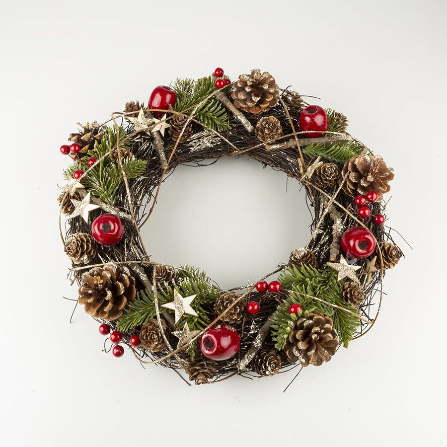 Corona decorativa estrellas/Bayas Ø37cm