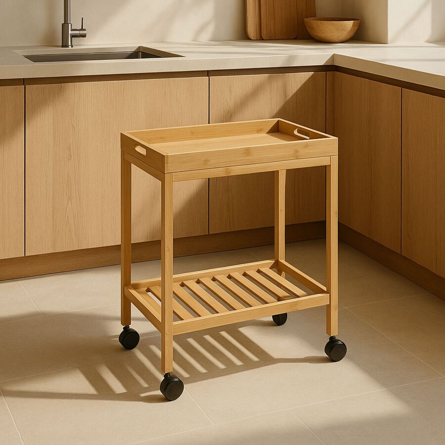 Camarera de bamb&uacute; con bandeja extra&iacute;ble Isia 55x34x63cm