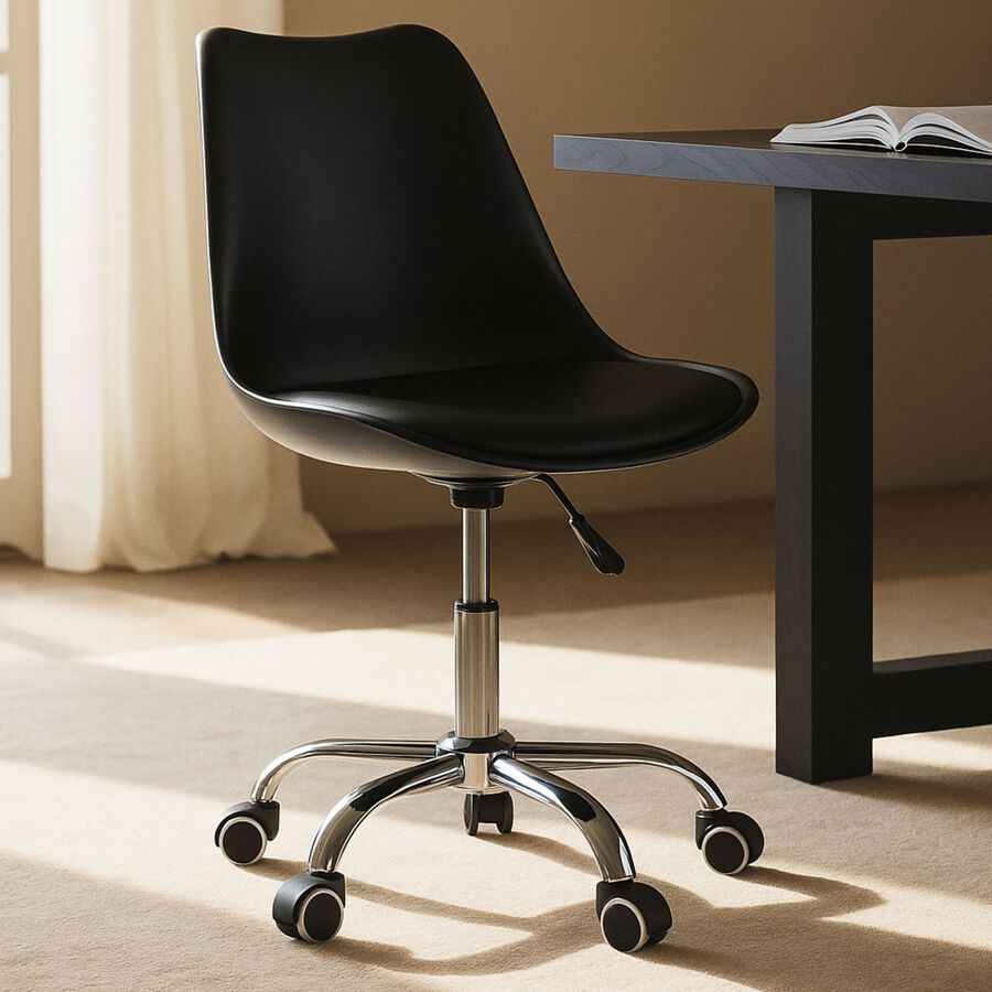 Silla de oficina con ruedas negra Tulip 48x55x82cm