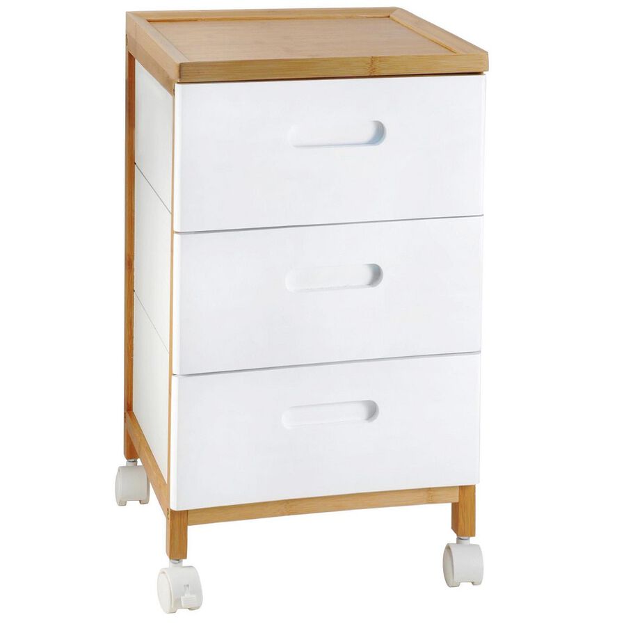 Carro de baño de madera con ruedas y 3 cajones 32x30x58cm