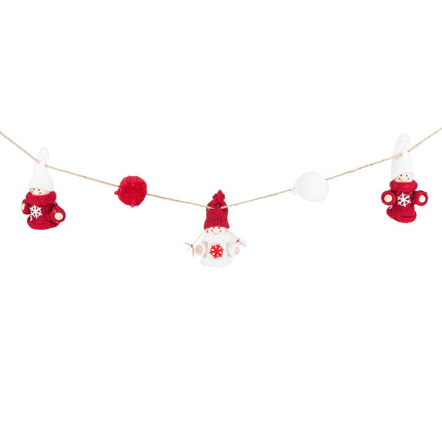 Guirnalda mu&ntilde;ecos de fieltro blanco y rojo 130cm