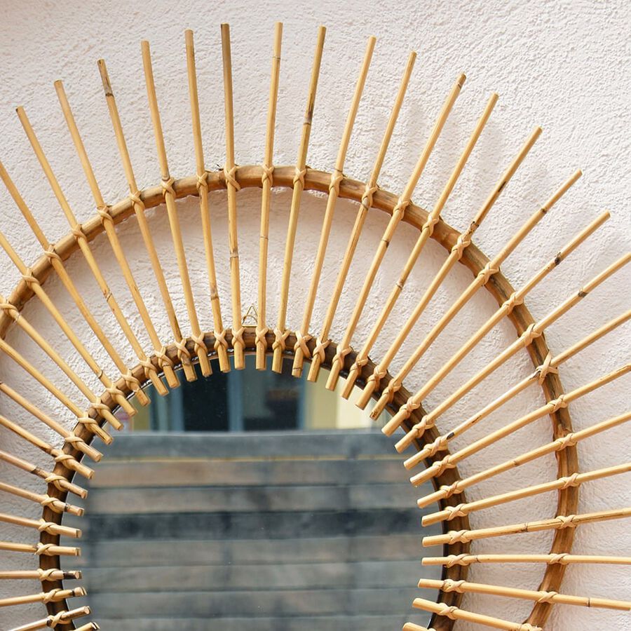 Espejo de pared redonde de rat&aacute;n Sunlight &Oslash;90cm