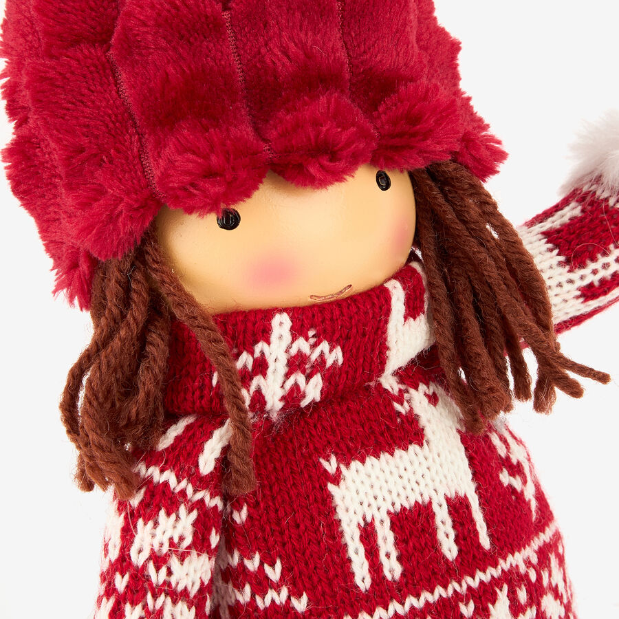 Figura decorativa Muñeco sentado con jersey rojo 39cm