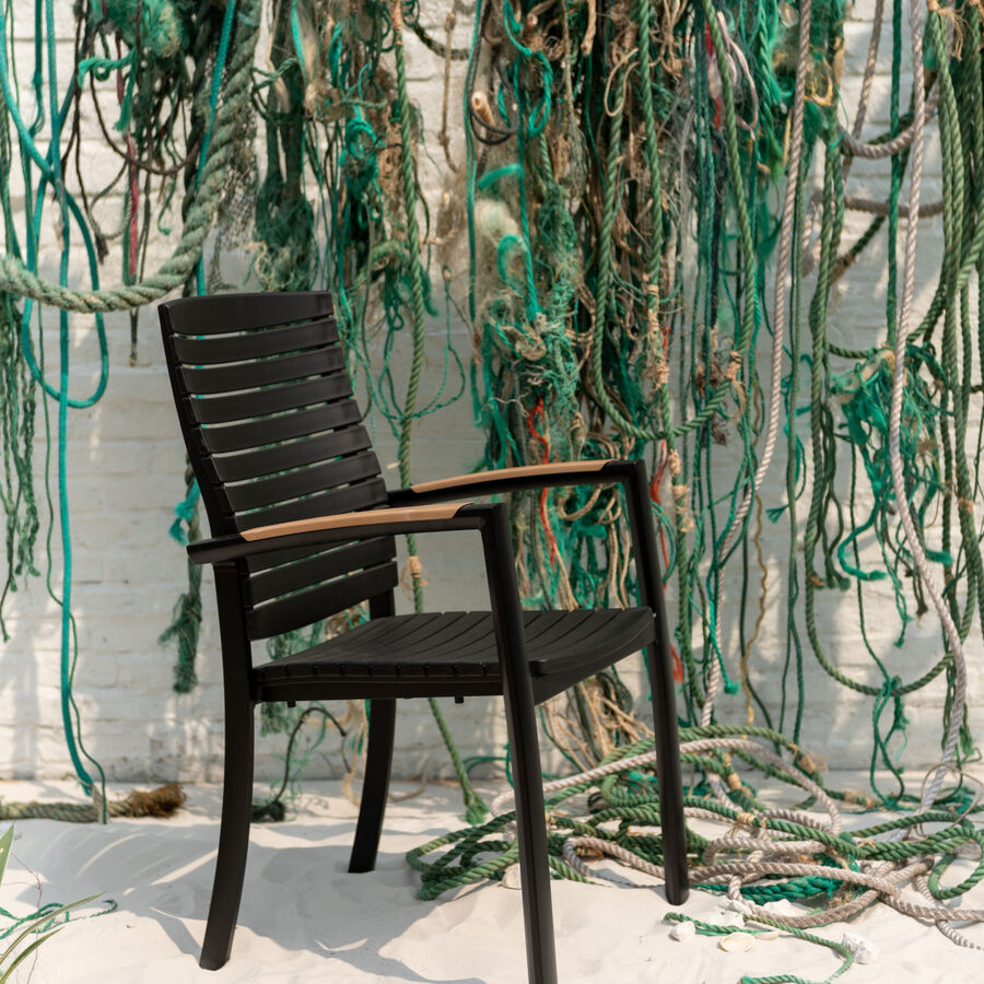 Silla de jardín negra de aluminio y DuraOcean 61x55x92cm