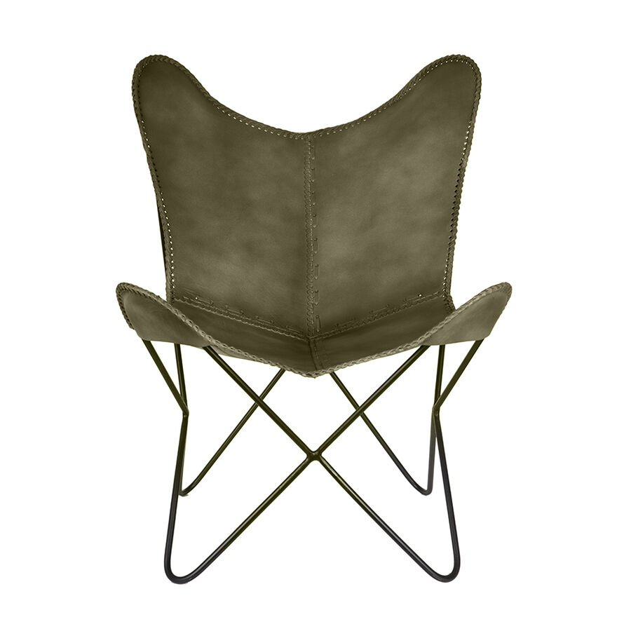 Silla mariposa de cuero verde July 75x87x86cm