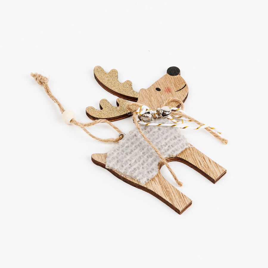 Adorno colgante de madera Reno 11x14cm