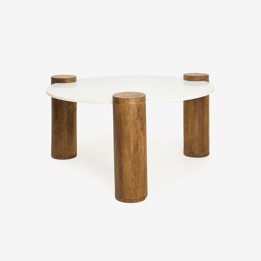 Mesa de centro de m&aacute;rmol y madera Houston &Oslash;90x45 Clau&Chloe