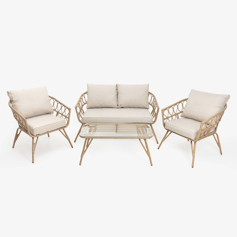 Set de jard&iacute;n 4 piezas rat&aacute;n sint&eacute;tico Creta