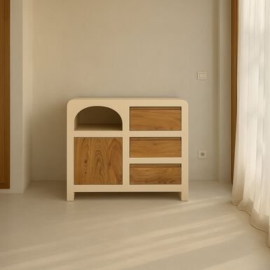 C&oacute;moda de microcemento y madera de acacia Kurli 90x50x78 Clau&Chloe
