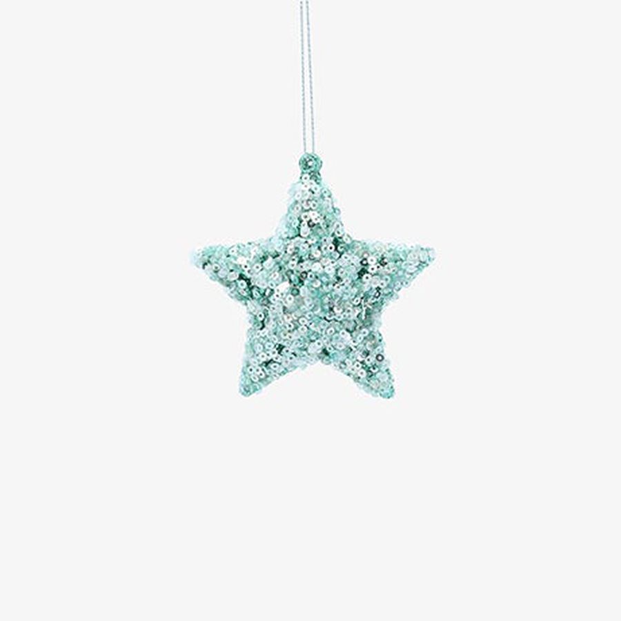 Bola de Navidad estrella de lentejuelas azul 7cm