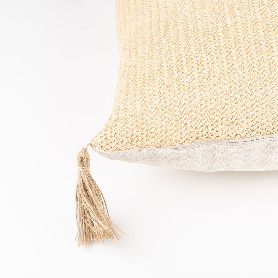 Coj&iacute;&shy;n de yute marr&oacute;n con borlas 42x42cm